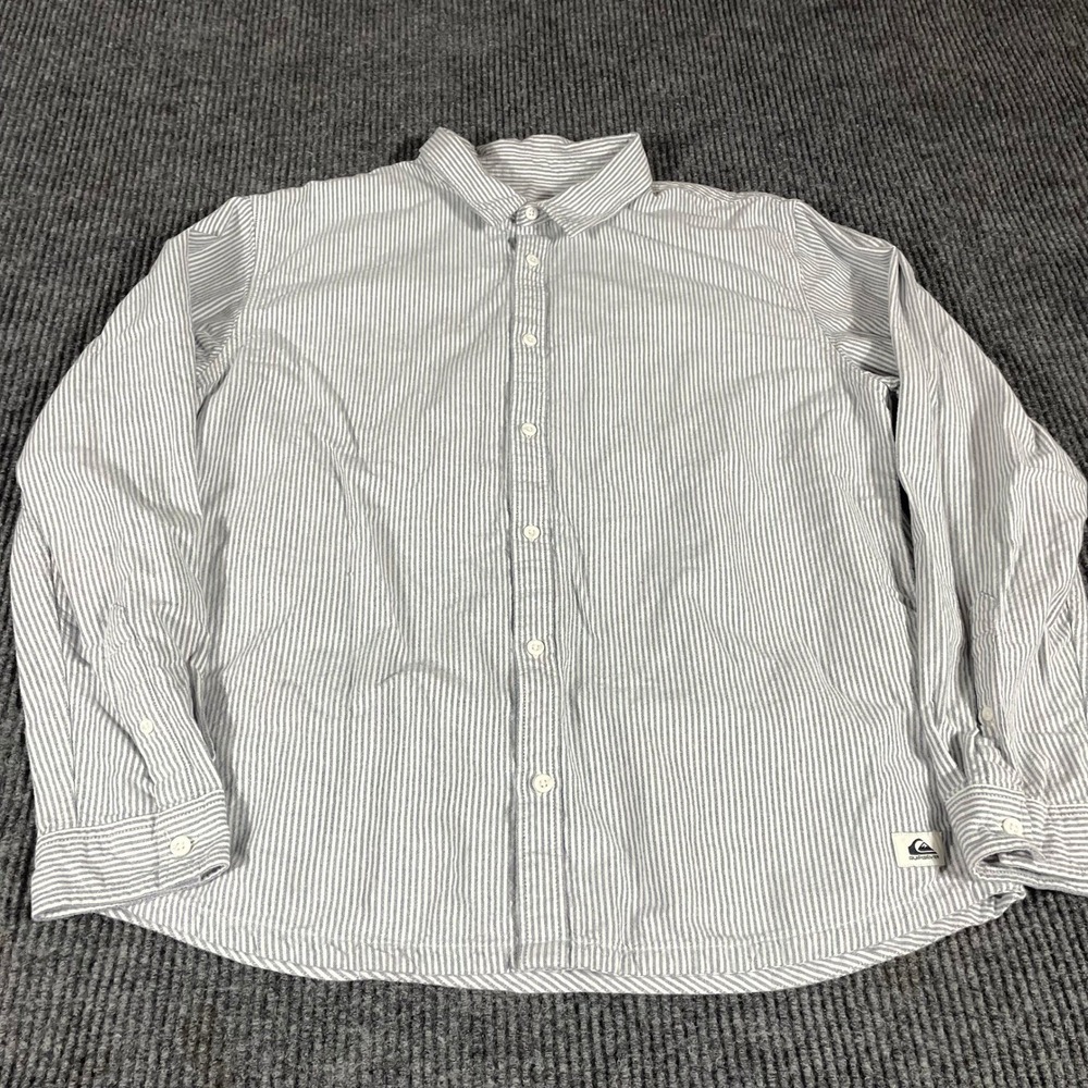 Quiksilver Shirt Mens Large Blue Striped Long Sleeve OCBD Heavy Button Up Y2K